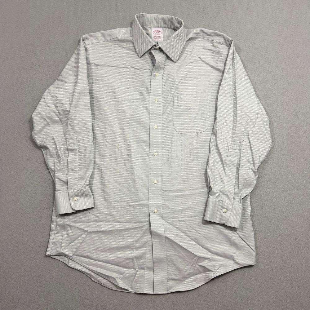 Brooks Brothers Dress Shirt Mens 16-32 Gray Madison Fit Non-Iron Stretch Texture